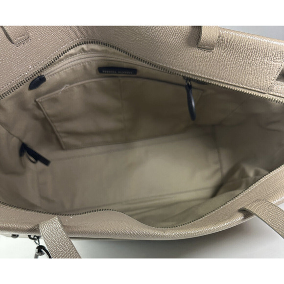 Rebecca Minkoff Gabby Leather Satchel Tote Large Shoulder Bag Beige Clean Lined - Picture 8 of 16
